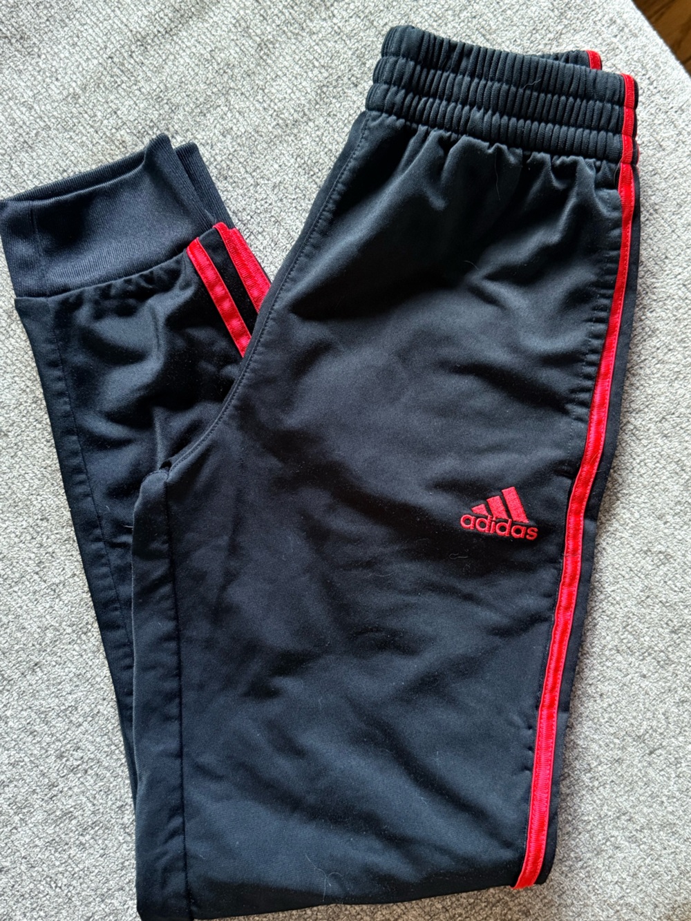 adidas Black Sweatpants with Red Side Stripes - Kids